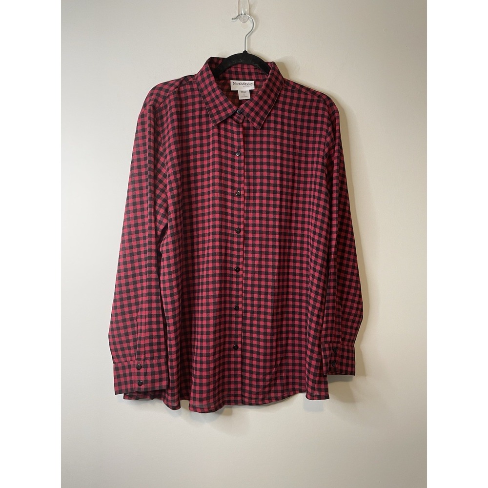 NorthStyle Shirt Men XL Red Black Buffalo Check Button Up Long Sleeve Casual